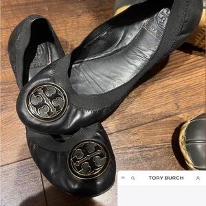 Tory Burch Black Flats with Gold Emblem